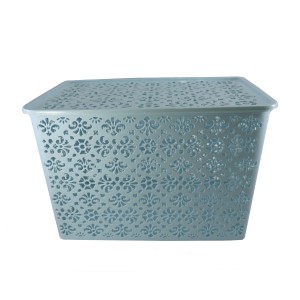 CESTO ORGANIZADOR COM TAMPA EM PLÁSTICO 35,5 X 29 X 22 CM AZUL - HD65314-AZ