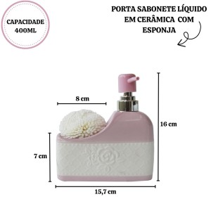 PORTA SABONETE LÍQUIDO EM CERÂMICA 400 ML COM ESPONJA - PRB01065-RS