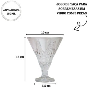 JOGO DE TAÇA PARA SOBREMESAS EM VIDRO COM 3 PEÇAS 160 ML - VDA03052