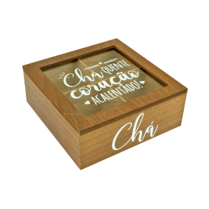 CAIXA DE CHÁ MDF 4 DIVISÓRIAS 18X18CM - CZ231022-C