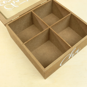 CAIXA DE CHÁ MDF 4 DIVISÓRIAS 18X18CM - CZ231022-C