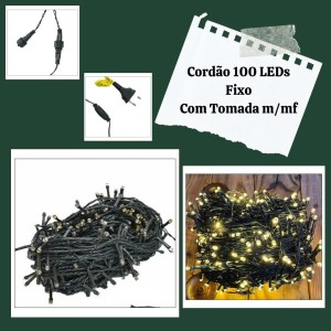 CORDÃO 100 LEDS FIXO WARM FIO VERDE TOM. M/MF USO INTERNO 127V - 19011