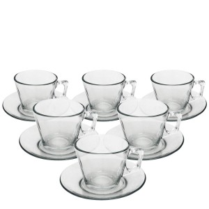 JOGO DE XÍCARA COM PIRES DE VIDRO PARA  CAFE CHA 150 ML