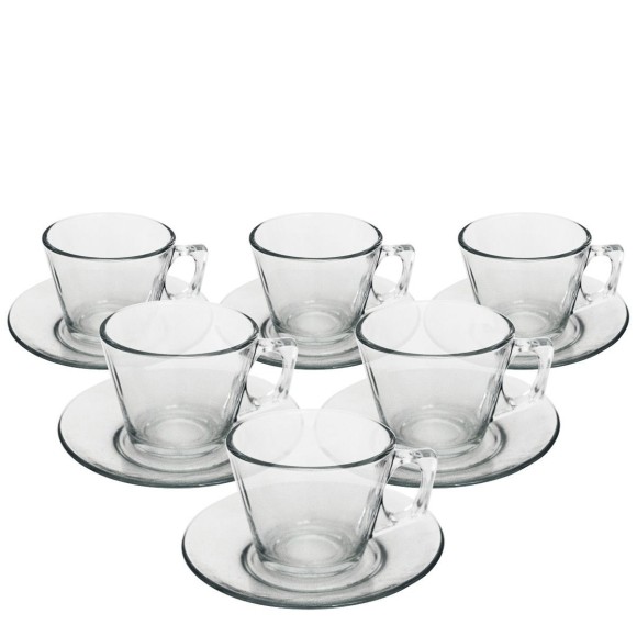 JOGO DE XÍCARA COM PIRES DE VIDRO PARA CAFE CHA 150 ML