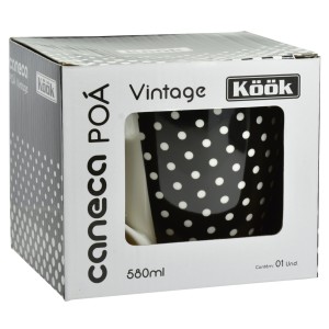 CANECA MINI SOPEIRA EM PORCELANA POA VINTAGE PRETA 580 ML