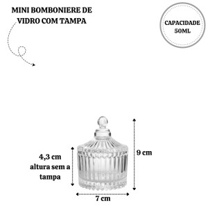 MINI BOMBONIERE DE VIDRO COM TAMPA 9X7CM - F222712