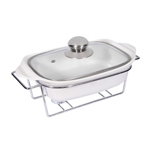 RECHAUD RETANGULAR DE PORCELANA COM TAMPA EM VIDRO 30CM DMPP0680