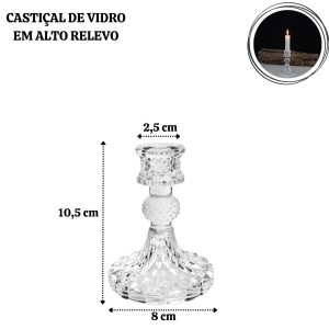 CASTIÇAL DE VIDRO EM ALTO RELEVO 10,5CM - CA16159