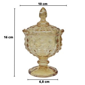 BOMBONIERE POTICHE  DE VIDRO COM PÉ E TAMPA ÂMBAR 16X10CM  - F190131