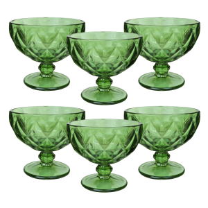 JOGO DE TAÇAS PARA SOBREMESA DE VIDRO VERDE 6 PEÇAS 400ML - CA16185VD
