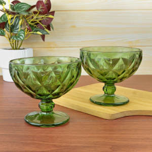JOGO DE TAÇAS PARA SOBREMESA DE VIDRO VERDE 6 PEÇAS 400ML - CA16185VD