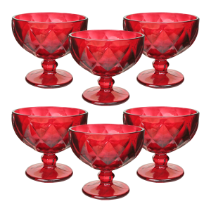 JOGO DE TAÇAS PARA SOBREMESA DE VIDRO VERMELHO 6 PEÇAS 400ML - CA16185VM