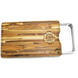 TABUA DE CARNE CHURRASCO JACK DANIEL'S MADEIRA COM BANDEJA INOX 47X29CM