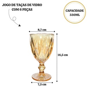 JOGO DE TAÇAS DE VIDRO ÂMBAR COM 6 PEÇAS 330ML- CA16183-AM