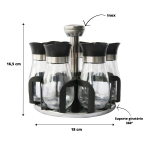 PORTA TEMPERO COM SUPORTE GIRATÓRIO DE INOX E PLÁSTICO COM 7 PEÇAS - TRC8448