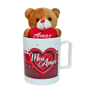 CANECA DE PLÁSTICO COM URSINHO DE POLIÉSTER VENTOSA E CHAVEIRO 400ML - FC2779-A