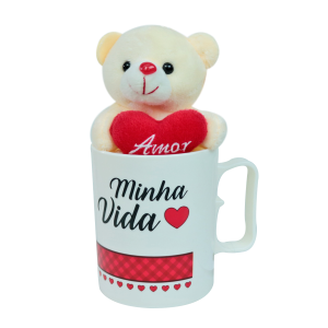 CANECA DE PLÁSTICO COM URSINHO DE POLIESTER VENTOSA E CHAVEIRO - FC2779-D