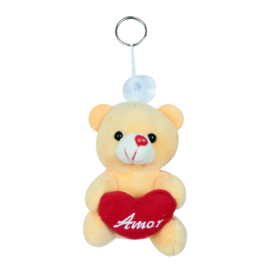 MINI URSINHO DE PELÚCIA CHAVEIRO / VENTOSA COM CORAÇÃO 10CM - FC2780-CARAMELO