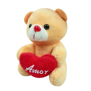 MINI URSINHO DE PELÚCIA CHAVEIRO / VENTOSA COM CORAÇÃO 10CM - FC2780-CARAMELO