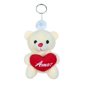 MINI URSINHO DE PELÚCIA CHAVEIRO / VENTOSA COM CORAÇÃO 10CM - FC2780-CREME