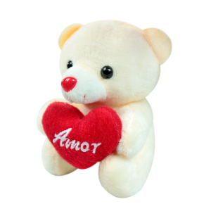 MINI URSINHO DE PELÚCIA CHAVEIRO / VENTOSA COM CORAÇÃO 10CM - FC2780-CREME