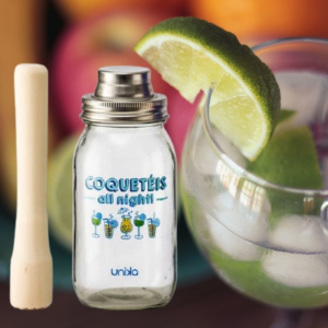 COQUETELEIRA POTE DE VIDRO 850ML TAMPA DE METAL E PILÃO DE MADEIRA - 813