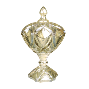 BOMBONIERE COM PÉ DE VIDRO AMBAR COM TAMPA 30X18CM - WE0742