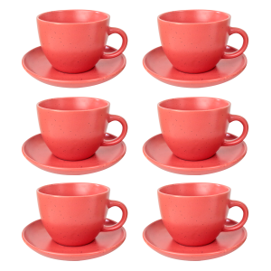 JOGO DE XÍCARAS CERÂMICA VERMELHA FOSCO COM PIRES 12 PÇS 210ML