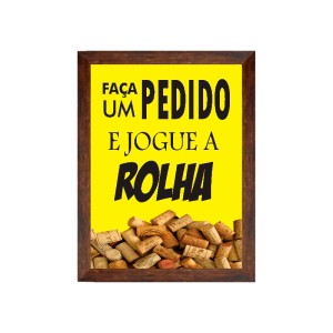 PORTA ROLHAS FAÇA UM PEDIDO E JOGUE A ROLHA COR AMARELO 20 X 25 CM