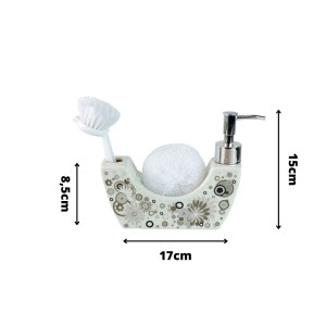 KIT PORTA SABONETE LÍQUIDO PORCELANA COM ESCOVA E ESPONJA - JRB21812-B