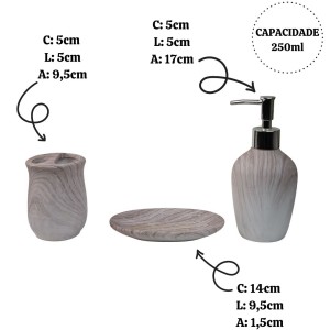 JOGO DE BANHEIRO DE CERÂMICA C/ 03 PEÇAS MARMORIZADO - BRXD10090