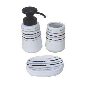 JOGO DE BANHEIRO DE PORCELANA COM 03 PEÇAS ESTAMPA EM LISTRAS - 2476