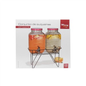 CONJUNTO DE SUQUEIRA DUPLA 2 LITROS CADA COM SUPORTE TAMPA VERDE VDS50013-VD