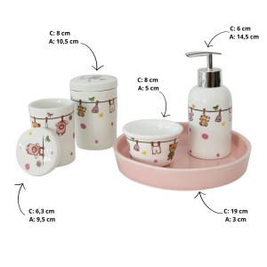 JOGO DE BANHEIRO HIGIENE DE PORCELANA ESTAMPA MENINA 5 PÇS - 2079