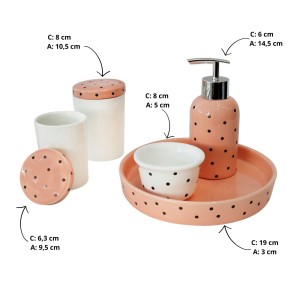 JOGO DE BANHEIRO HIGIENE DE PORCELANA ESTAMPA POÁ COM 5 PEÇAS - 2080