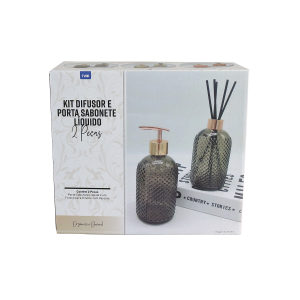 KIT FRASCO DIFUSOR E PORTA SABONETE LÍQUIDO DE VIDRO 400ML - 96147-AMBAR