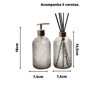 KIT FRASCO DIFUSOR E PORTA SABONETE LÍQUIDO DE VIDRO 400ML - 96147-FUMÊ
