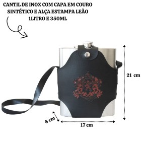 CANTIL DE INOX COM CAPA EM COURO SINTÉTICO E ALÇA ESTAMPA LEÃO 1350ML - GDR0251-A
