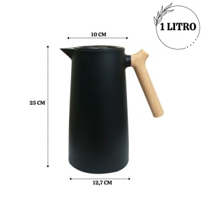 GARRAFA TÉRMICA PREMIUM COM CABO MADEIRA 1 LITRO - 8720-PT