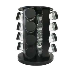 PORTA TEMPERO GIRATÓRIO DE METAL REDONDO COM 16 PÇS PRETO - ZO16KP