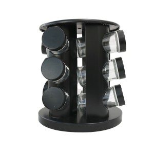 PORTA TEMPERO GIRATÓRIO DE METAL REDONDO PRETO 12 PÇS - ZO12KP