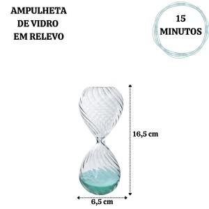 AMPULHETA DE VIDRO EM RELEVO DE 15 MINUTOS 16,5CM - 5930-TI