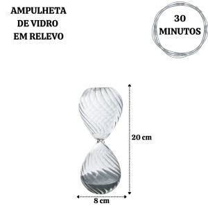 AMPULHETA DE VIDRO EM RELEVO 30 MINUTOS 20CM- 5931-CZ