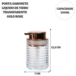 PORTA SABONETE LIQUIDO DE VIDRO GOLD ROSE 300ML - CT0410