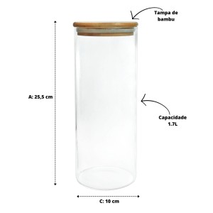 POTE DE VIDRO COM TAMPA DE BAMBU 1,7LITROS - HU51008