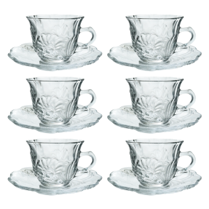 JOGO DE 6 XÍCARAS E 6 PIRES DE VIDRO COM 12 PEÇAS 125ML - BM0386