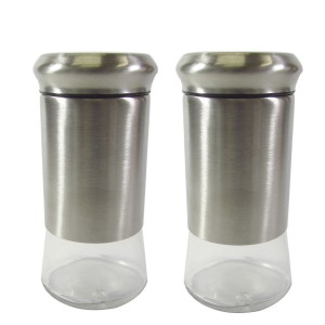 SALEIRO E PIMENTEIRO EM VIDRO REVESTIDO EM ACO INOX 2 PEÇAS 11 CM - MG0176-PAR