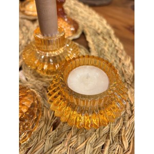 CASTIÇAL NA COR ÂMBAR DE VIDRO SODO CÁLCICO 8X6CM - CA16249