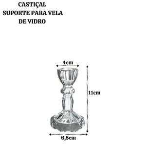 CASTIÇAL DE VIDRO SODO CALCICO COM BORDA DOURADA 8X15,5CM - CA16241