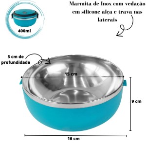 MARMITA DE INOX COM VEDAÇÃO DE SILICONE ALÇA E TRAVA NAS LATERAIS - 6255-TI2
